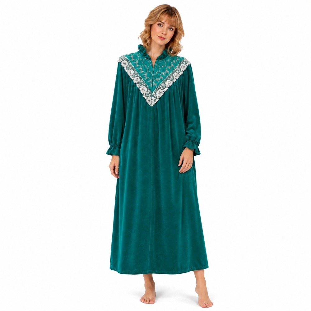 Vintage 80s Tara Robe Large Teal Velvet Lace Victorian Regency Maxi Made USA NWT